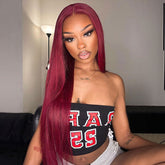 Burgundy 99J Wine Red Colored Human Hair Wigs Straight Undetectable Lace